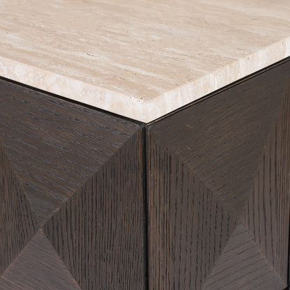 Woonaccessoire Claremont bruin eikenhout, detail van het materiaal