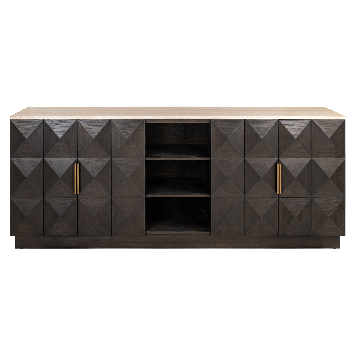 Dressoir Claremont bruin travertin 225 cm, vooraanzicht op witte achtergrond