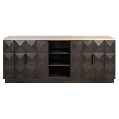Dressoir Claremont bruin travertin 225 cm, vooraanzicht op witte achtergrond