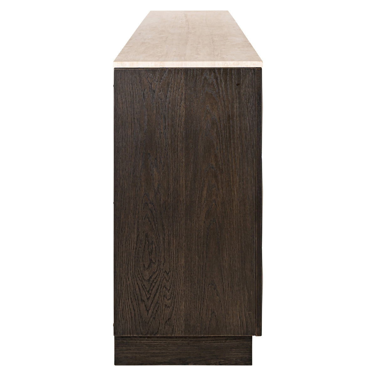 Dressoir Claremont bruin travertin 225 cm, zijaanzicht op witte achtergrond