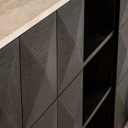 Dressoir Claremont bruin travertin 225 cm, detail van het materiaal