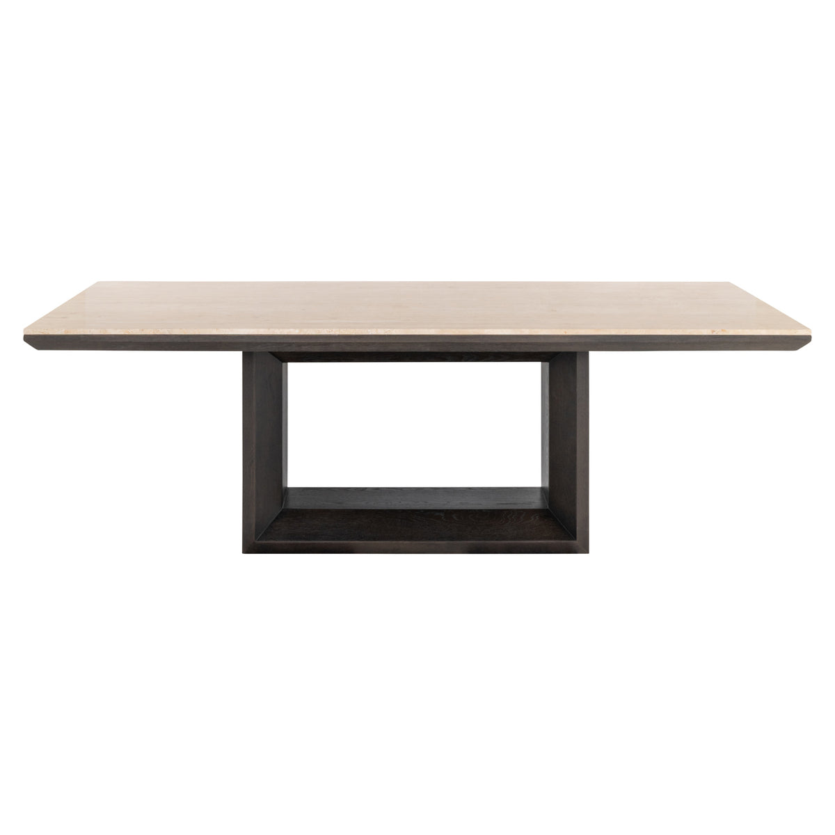 Eettafel Claremont bruin travertin, vooraanzicht op witte achtergrond