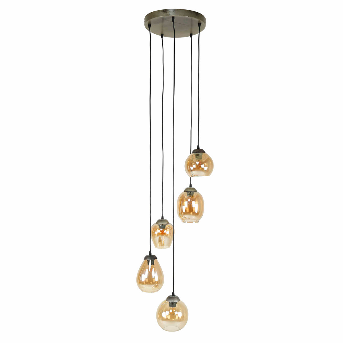 Hanglamp 5L getrapt mix | Amberkleurig glas