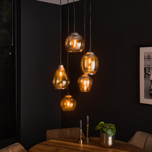 Hanglamp 5L getrapt mix | Amberkleurig glas