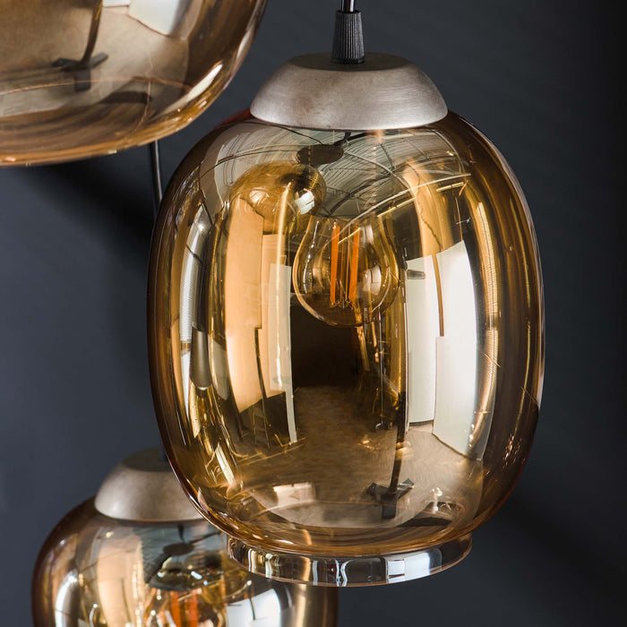 Hanglamp 5L getrapt mix | Amberkleurig glas
