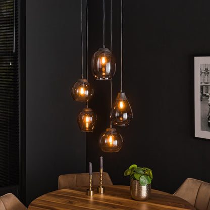 Hanglamp 5L getrapt mix | Chromed glas