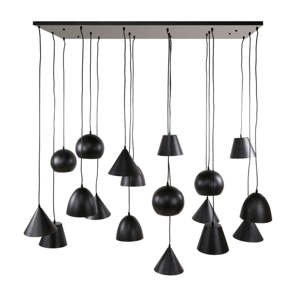Hanglamp 18L Luna zwart metaal, vooraanzicht op witte achtergrond