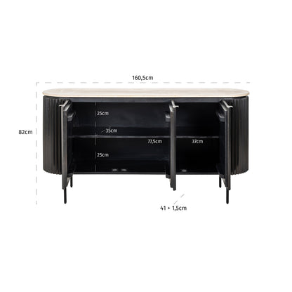 Dressoir Hampton zwart travertin, maatvoering met afmetingen