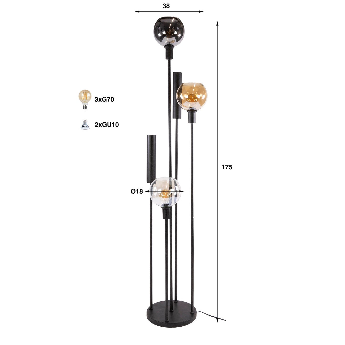 Vloerlamp Sfera Tricolore  | 5-Lichts | Zwart