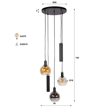 Hanglamp Sfera Tricolore | 5 Lichts | Zwart