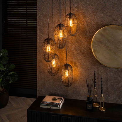 Hanglamp 5L Open Oog | Zwart Metaal