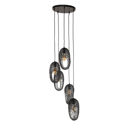 Hanglamp 5L Open Oog | Zwart Metaal