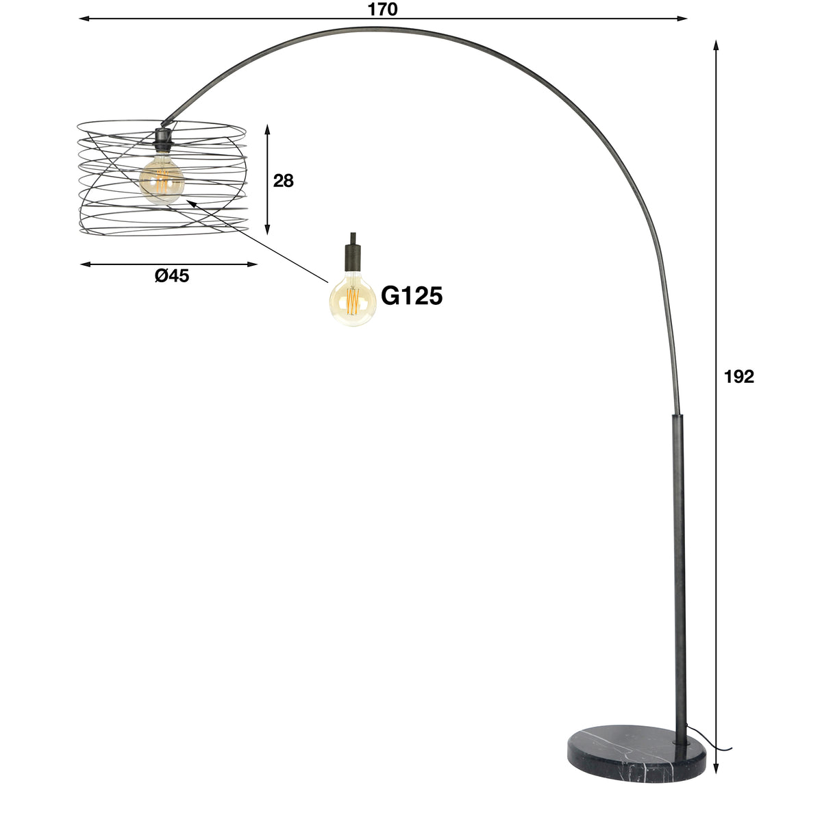 Booglamp Spiral | Zwart Metaal
