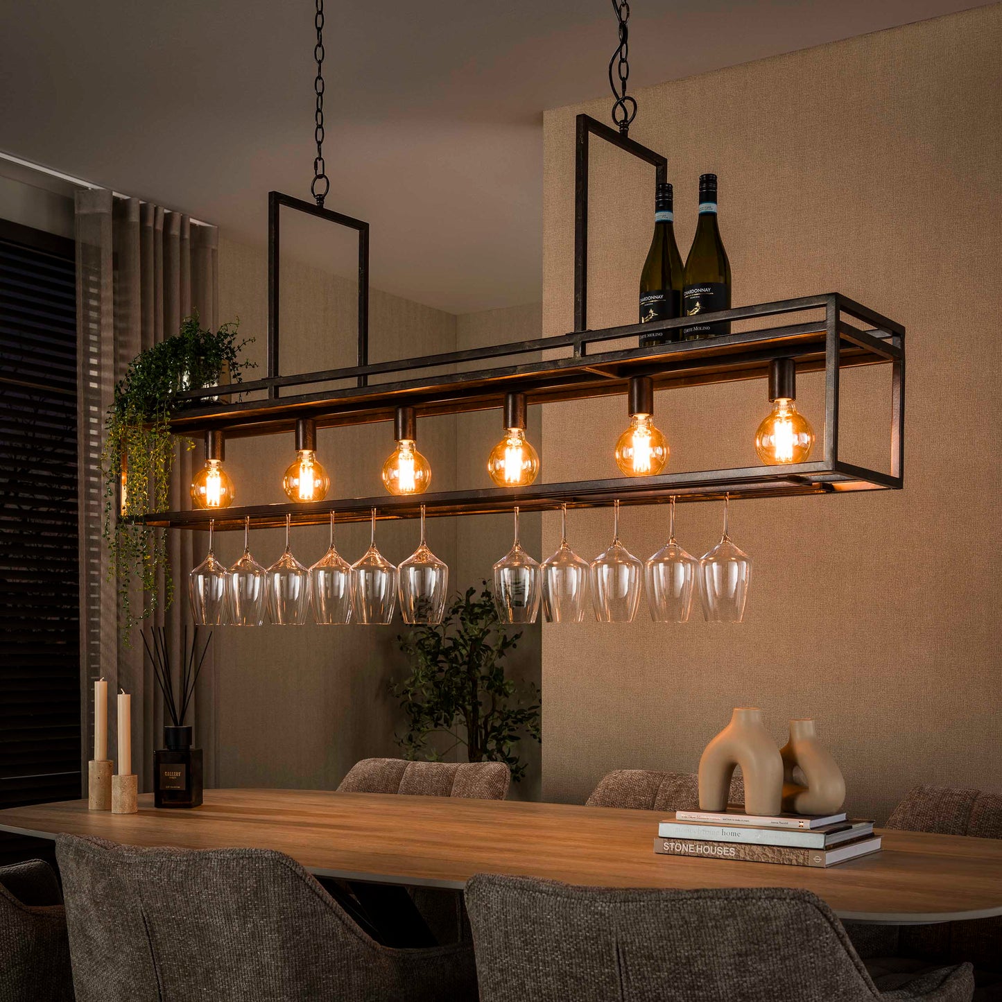 Hanglamp Decorate | Geïntegreerd rek voor Wijnglazen | Bruin