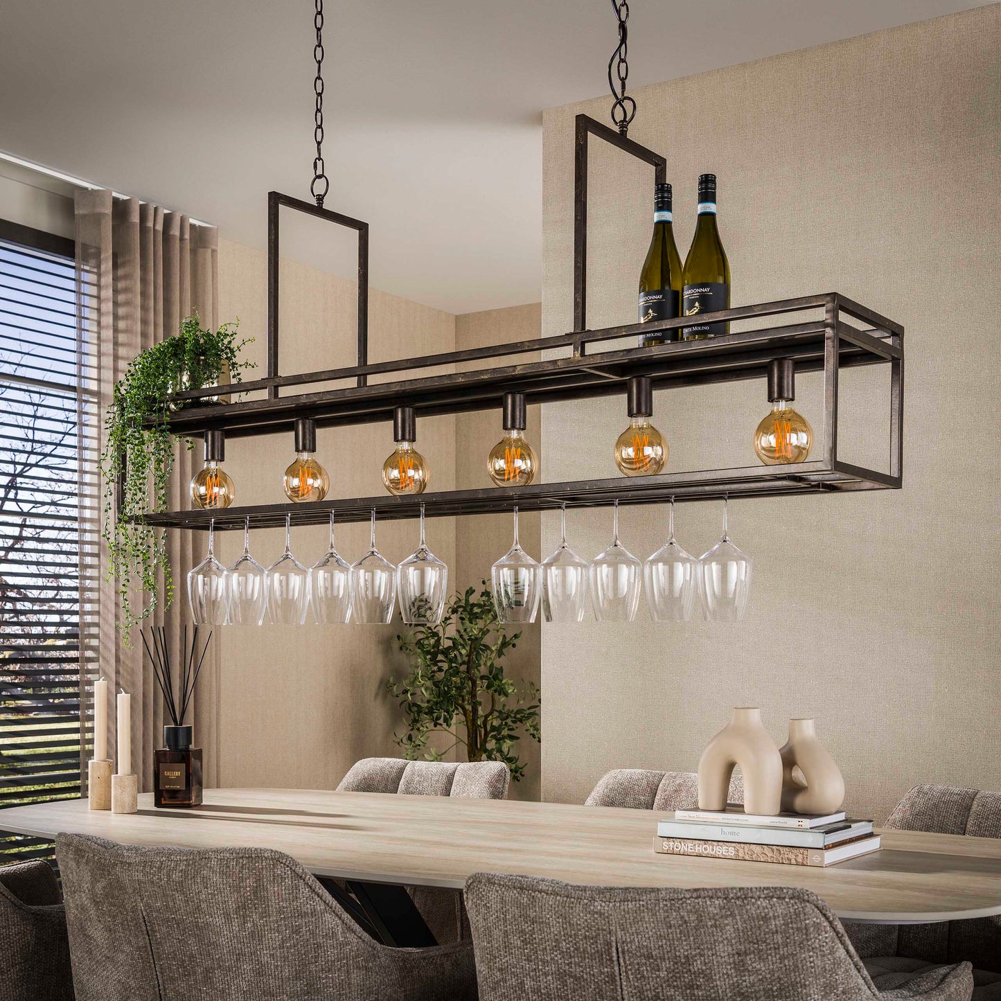 Hanglamp Decorate | Geïntegreerd rek voor Wijnglazen | Bruin
