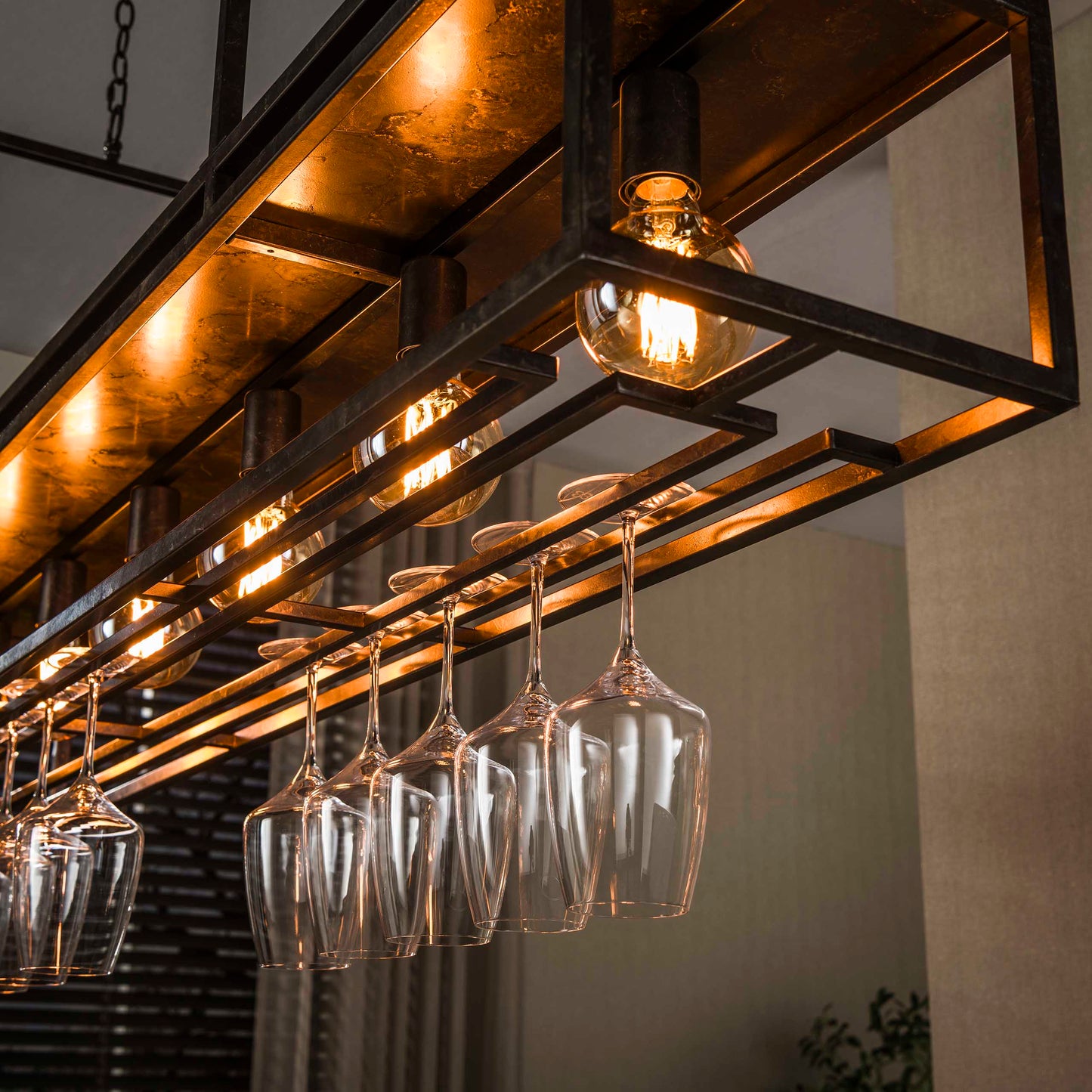 Hanglamp Decorate | Geïntegreerd rek voor Wijnglazen | Bruin