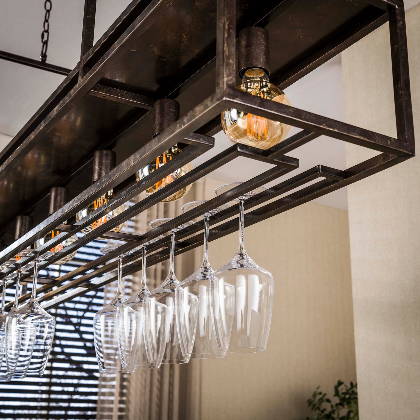 Hanglamp Decorate | Geïntegreerd rek voor Wijnglazen | Bruin