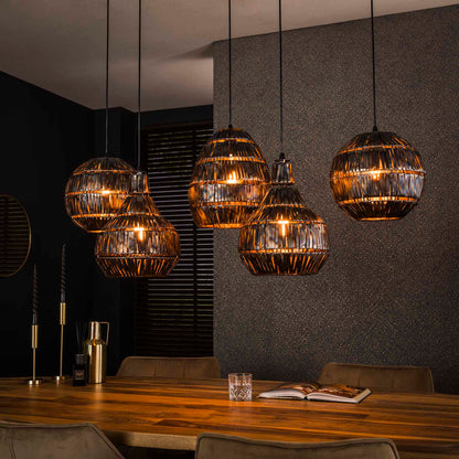 Hanglamp 5L Strip Multi Shade | Zwart Brandstaal