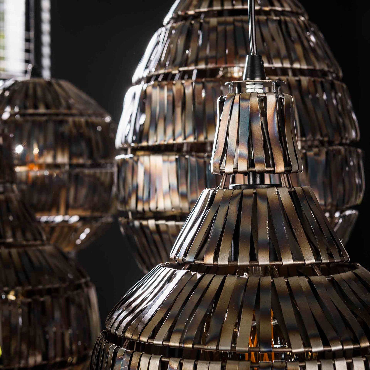 Hanglamp 5L Strip Multi Shade | Zwart Brandstaal