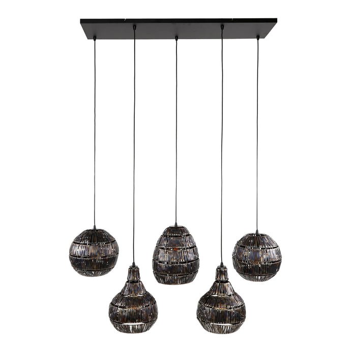 Hanglamp 5L Strip Multi Shade | Zwart Brandstaal