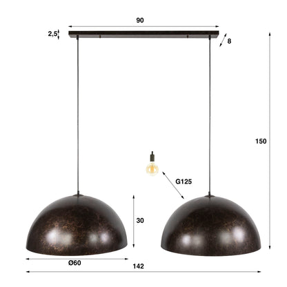 Hanglamp Dome | 2 lichts | Ø60cm | Urban bruin