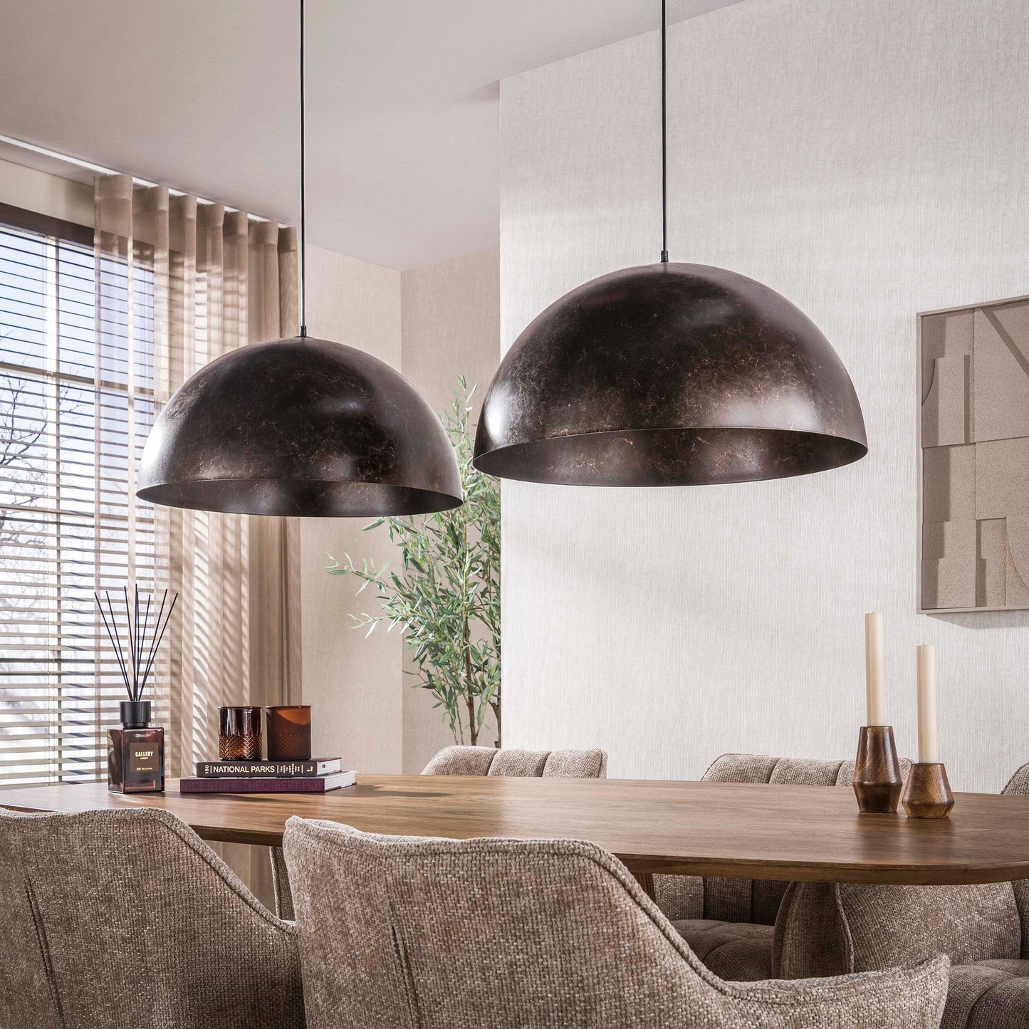 Hanglamp Dome | 2 lichts | Ø60cm | Urban bruin