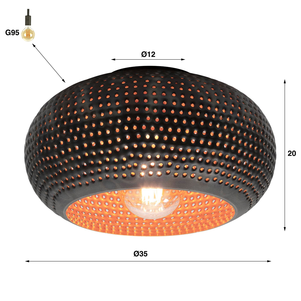Plafondlamp Disk Punch | Zwart bruin | Ø35