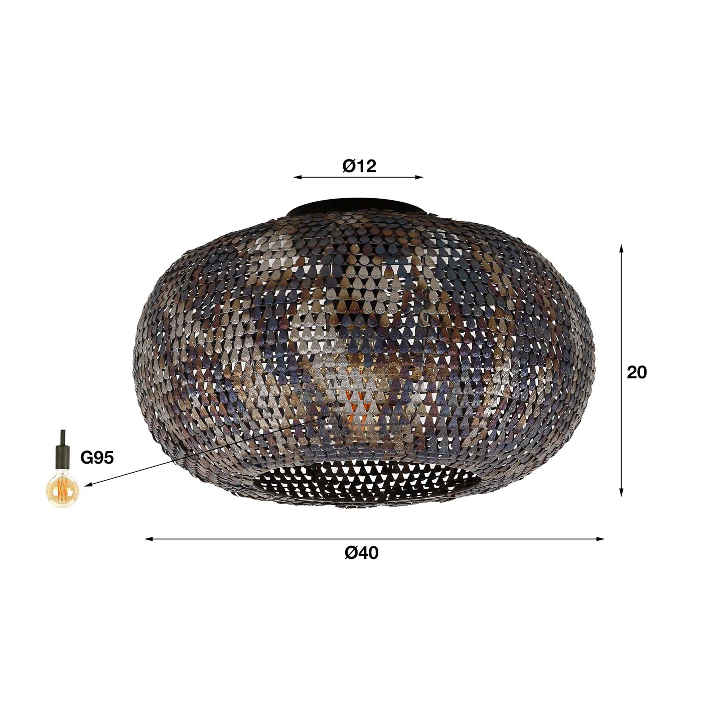 Plafondlamp Armor | Zwart Metaal