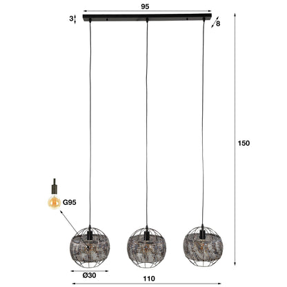 Hanglamp 3L Armor Open | Zwart Metaal