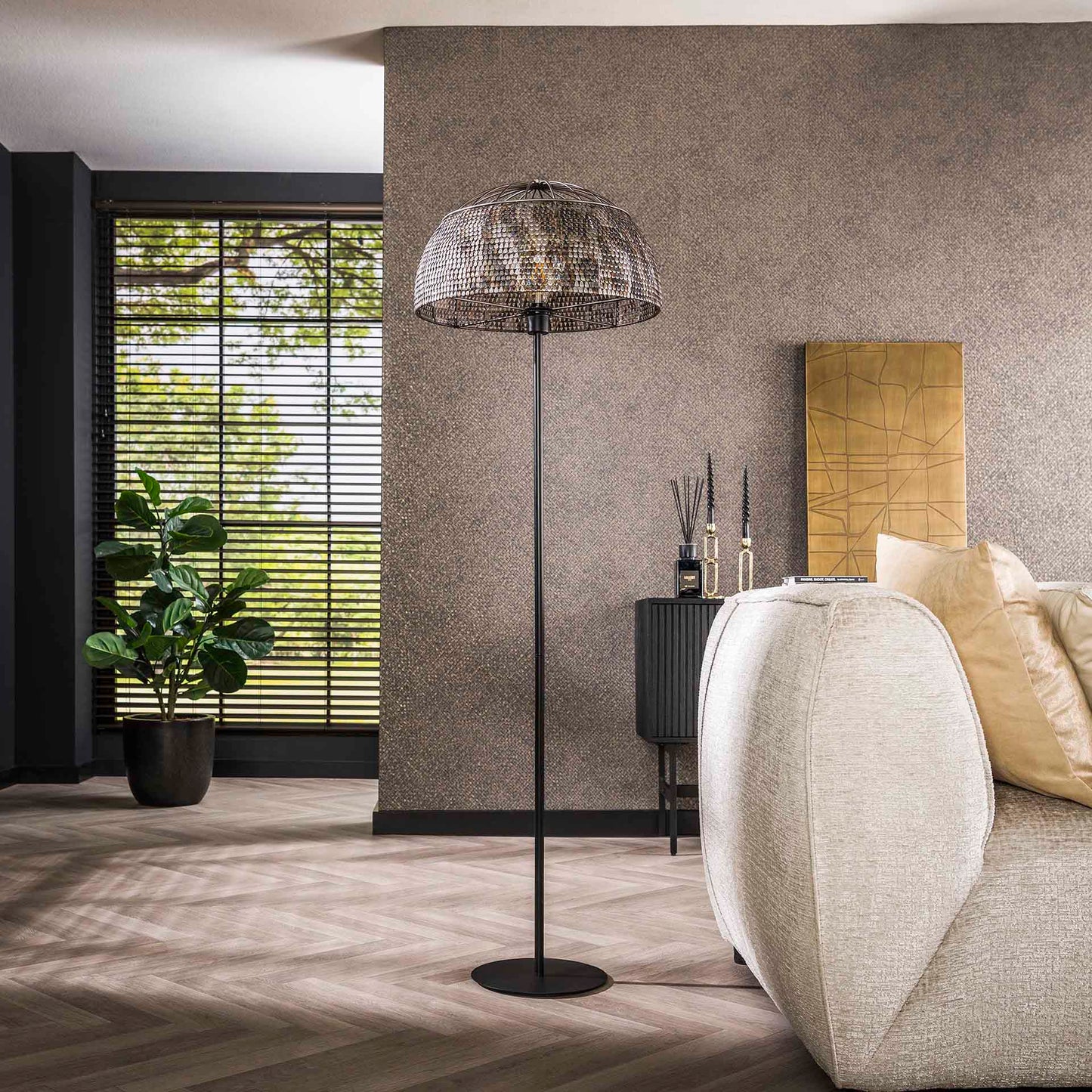 Vloerlamp Armor Open | Zwart Metaal