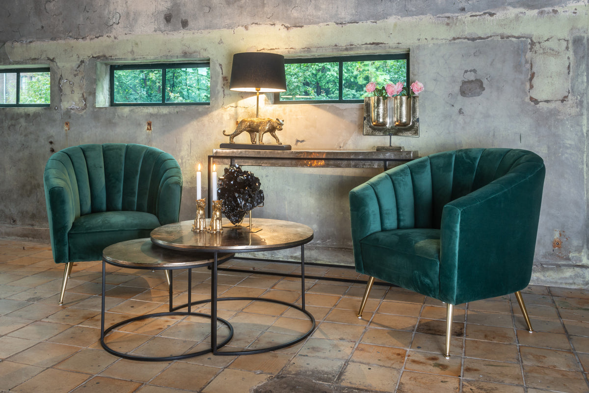 Salontafel Asher Set champagne goud aluminium in een interieur