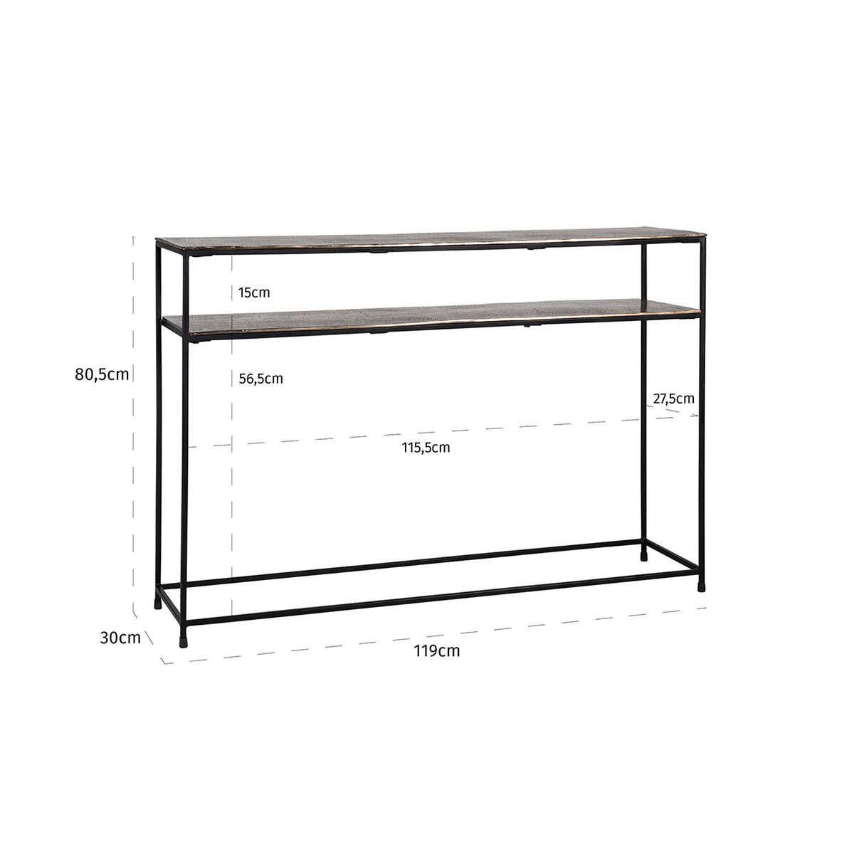 Wandtafel Chandon goud aluminium, maatvoering met afmetingen