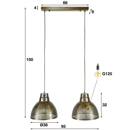 Hanglamp Screen ø38 brons metaal, maatvoering met afmetingen