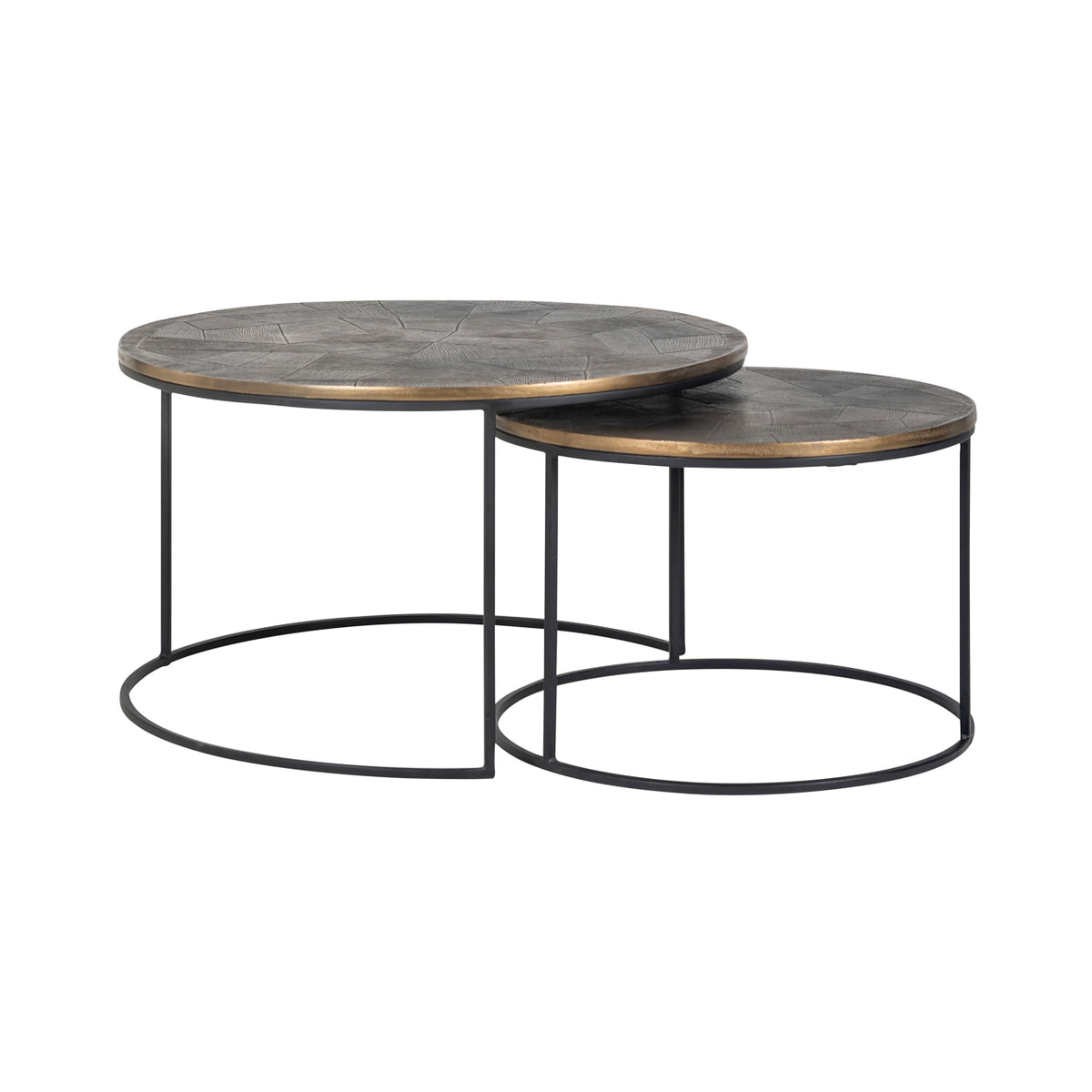 Salontafel Tulum Set bruin aluminium, vooraanzicht op witte achtergrond