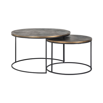 Salontafel Tulum Set bruin aluminium, vooraanzicht op witte achtergrond