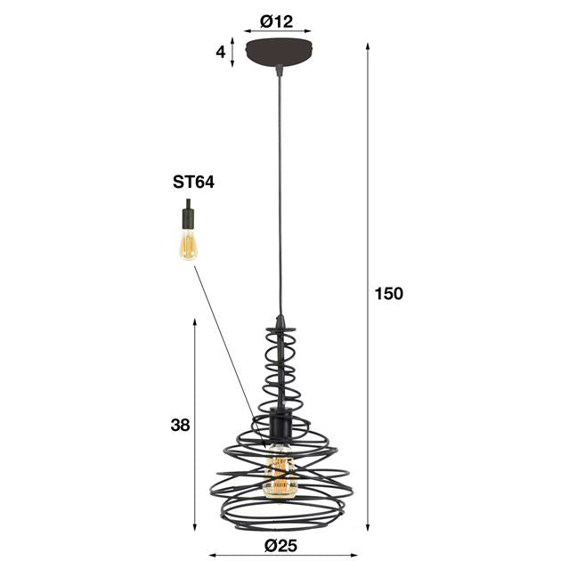 Hanglamp Kegel Spinn | Ø25 | Zwart Metaal