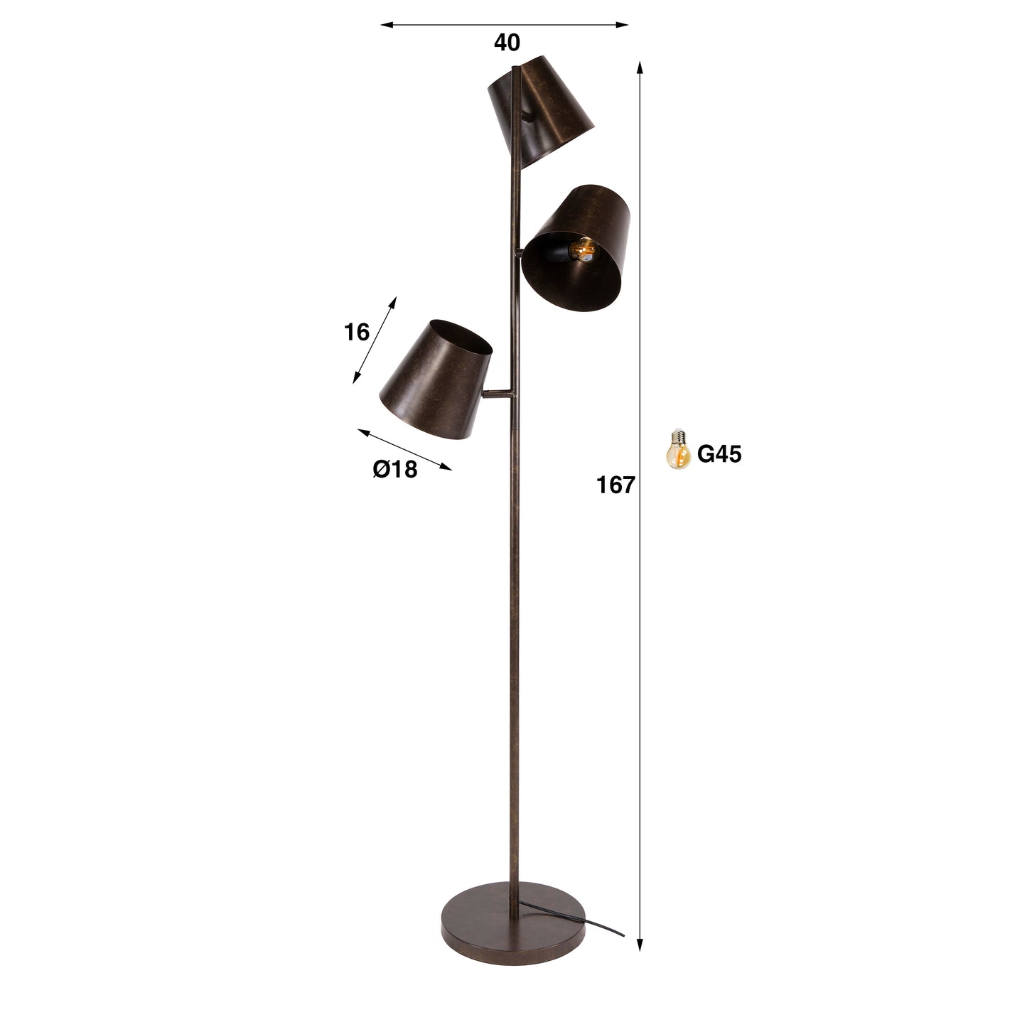 Vloerlamp Kinetic | 3 Lichts | Urban Bruin