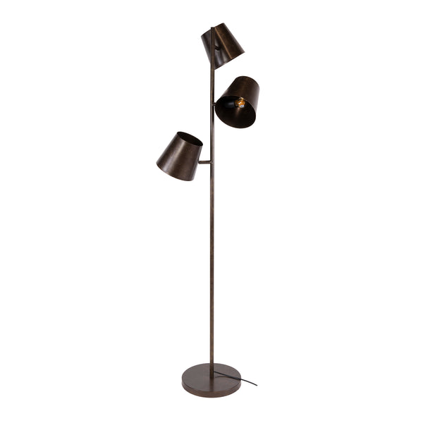 Vloerlamp Kinetic 3 lichts urban bruin, vooraanzicht op witte achtergrond