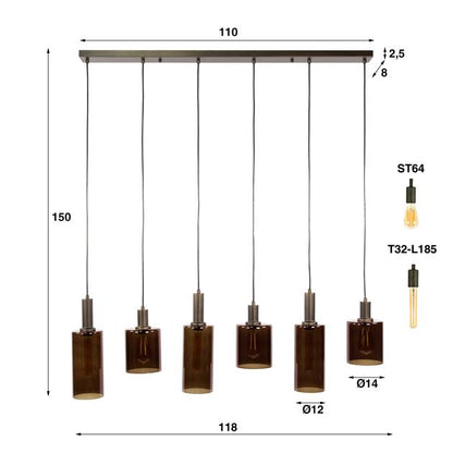 Hanglamp Villa | 6 Lampen | Bruin Glas