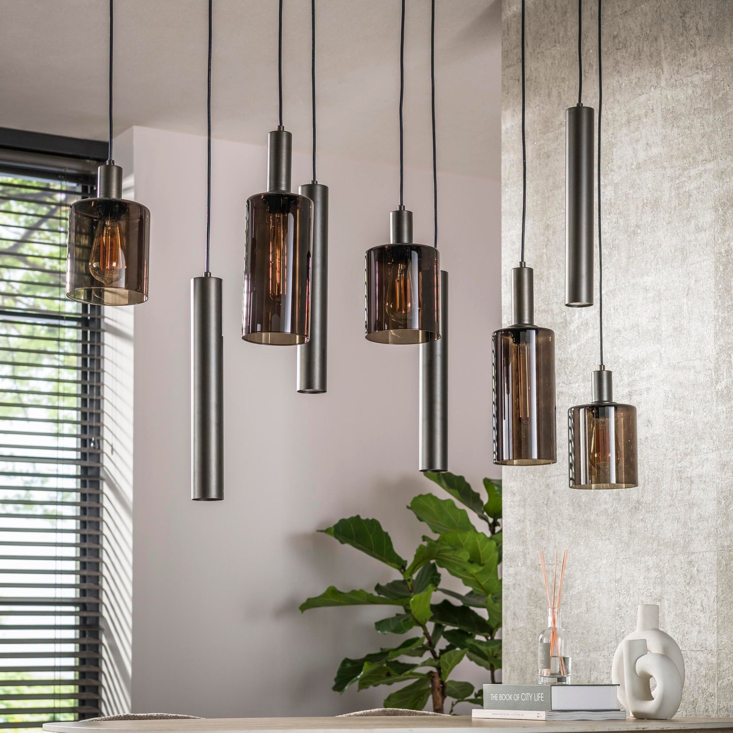 Hanglamp Sepiora | 5+4 Lichts | Glas Bruin