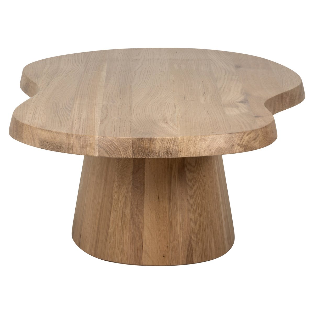 Salontafel Riva naturel eikenhout, zijaanzicht op witte achtergrond