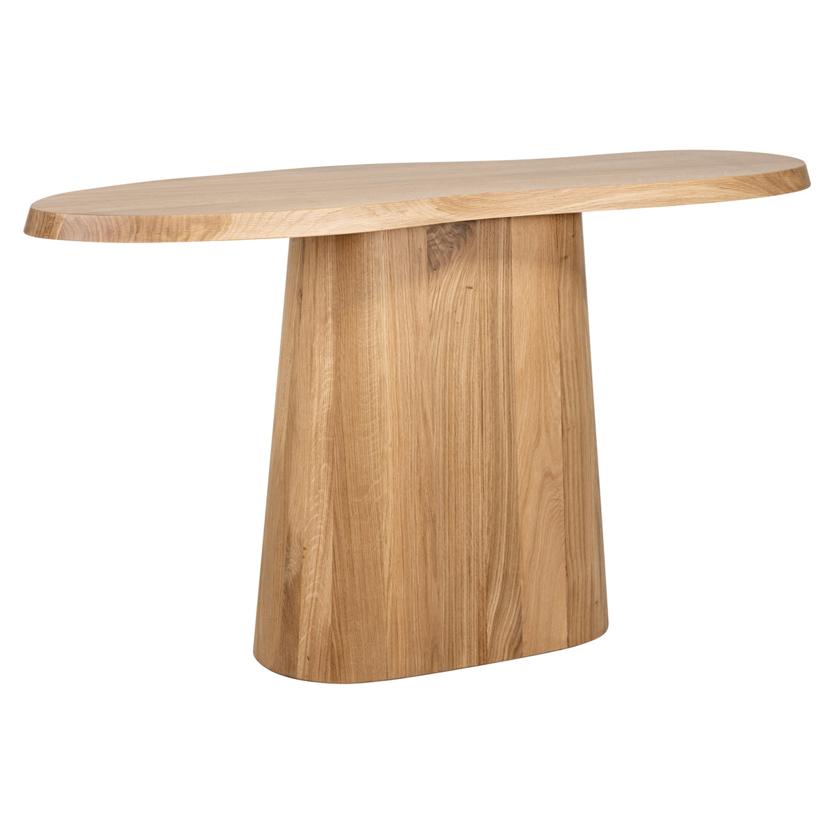 Sidetable Riva naturel eikenhout, schuin vooraanzicht op witte achtergrond