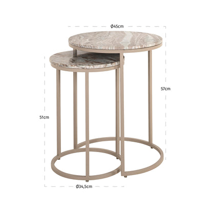 Bijzettafel Fairfax beige ijzer, maatvoering met afmetingen