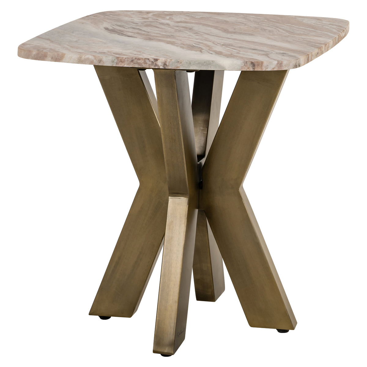 Bijzettafel Bottega beige ijzer 55 cm, schuin vooraanzicht op witte achtergrond