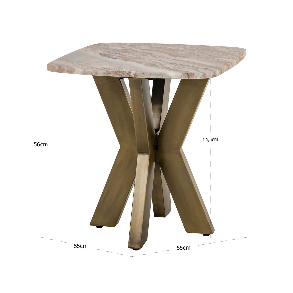 Bijzettafel Bottega beige ijzer 55 cm, maatvoering met afmetingen