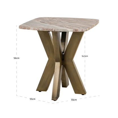 Bijzettafel Bottega beige ijzer 55 cm, maatvoering met afmetingen