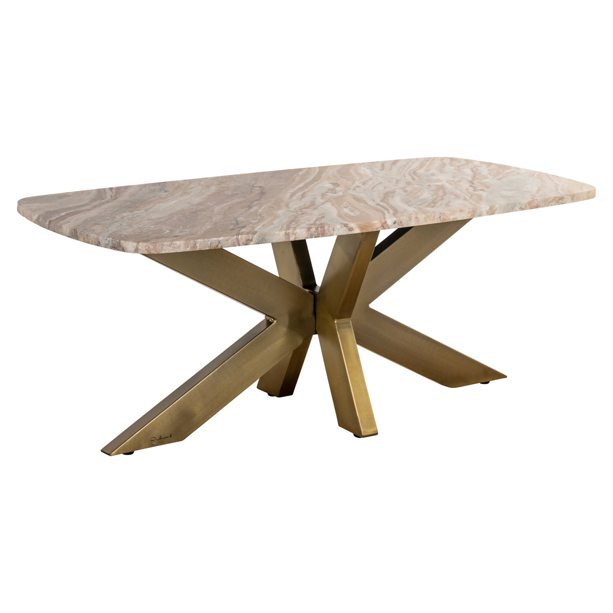 Salontafel Bottega beige metaal 120 cm, schuin vooraanzicht op witte achtergrond