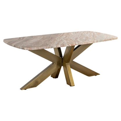 Salontafel Bottega beige metaal 120 cm, schuin vooraanzicht op witte achtergrond