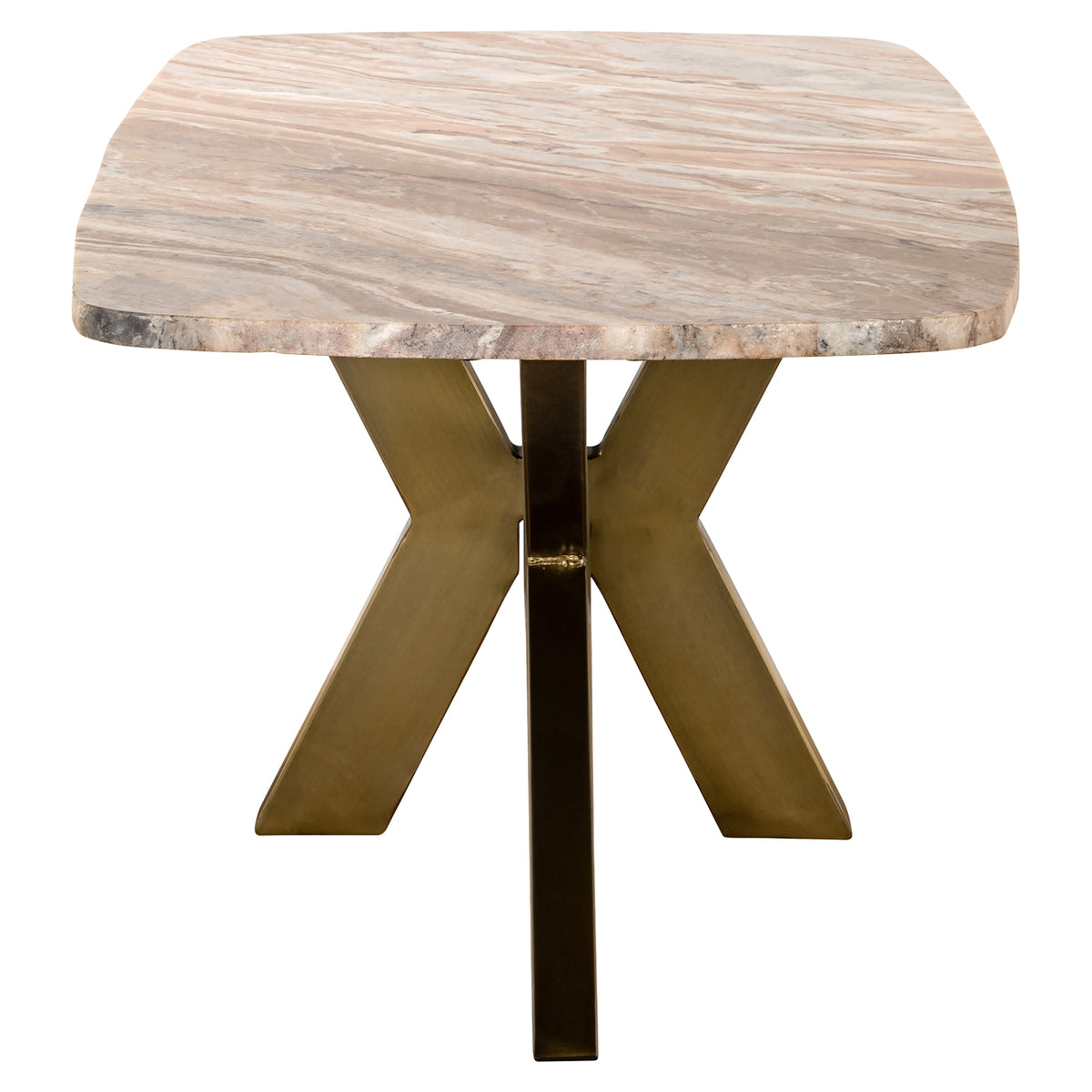 Salontafel Bottega beige metaal 120 cm, zijaanzicht op witte achtergrond