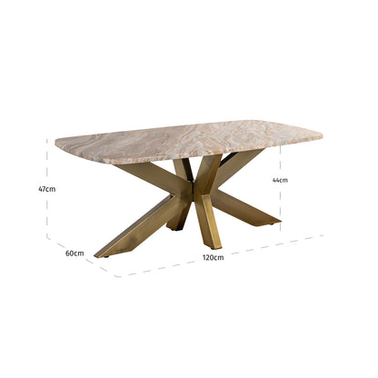 Salontafel Bottega beige metaal 120 cm, maatvoering met afmetingen